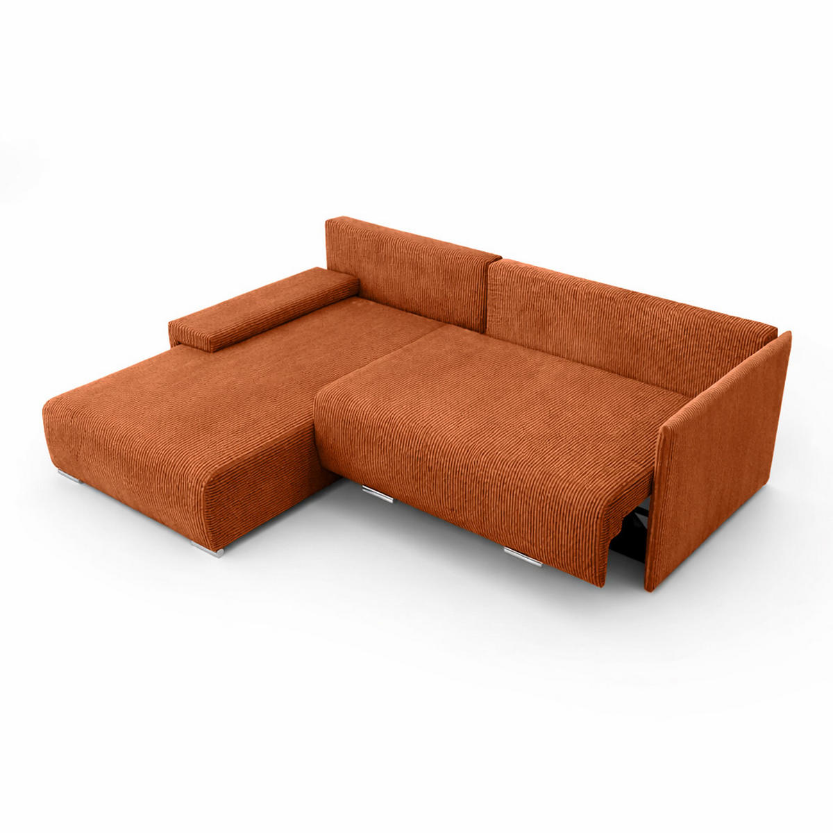 ECKSOFA L-Form Schlaffunktion Livorno Cord-Stoff Kupfer Links - Chromfarben/Schwarz, Holz/Kunststoff (246/188cm) - Kaiser Möbel
