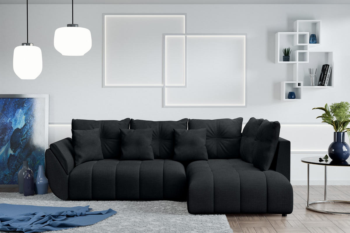 ECKSOFA L Form Kayseri Anthrazit 266/190/86 cm – mit Bettkasten - Schwarz, Kunststoff/Textil (266/190cm) - AX Living