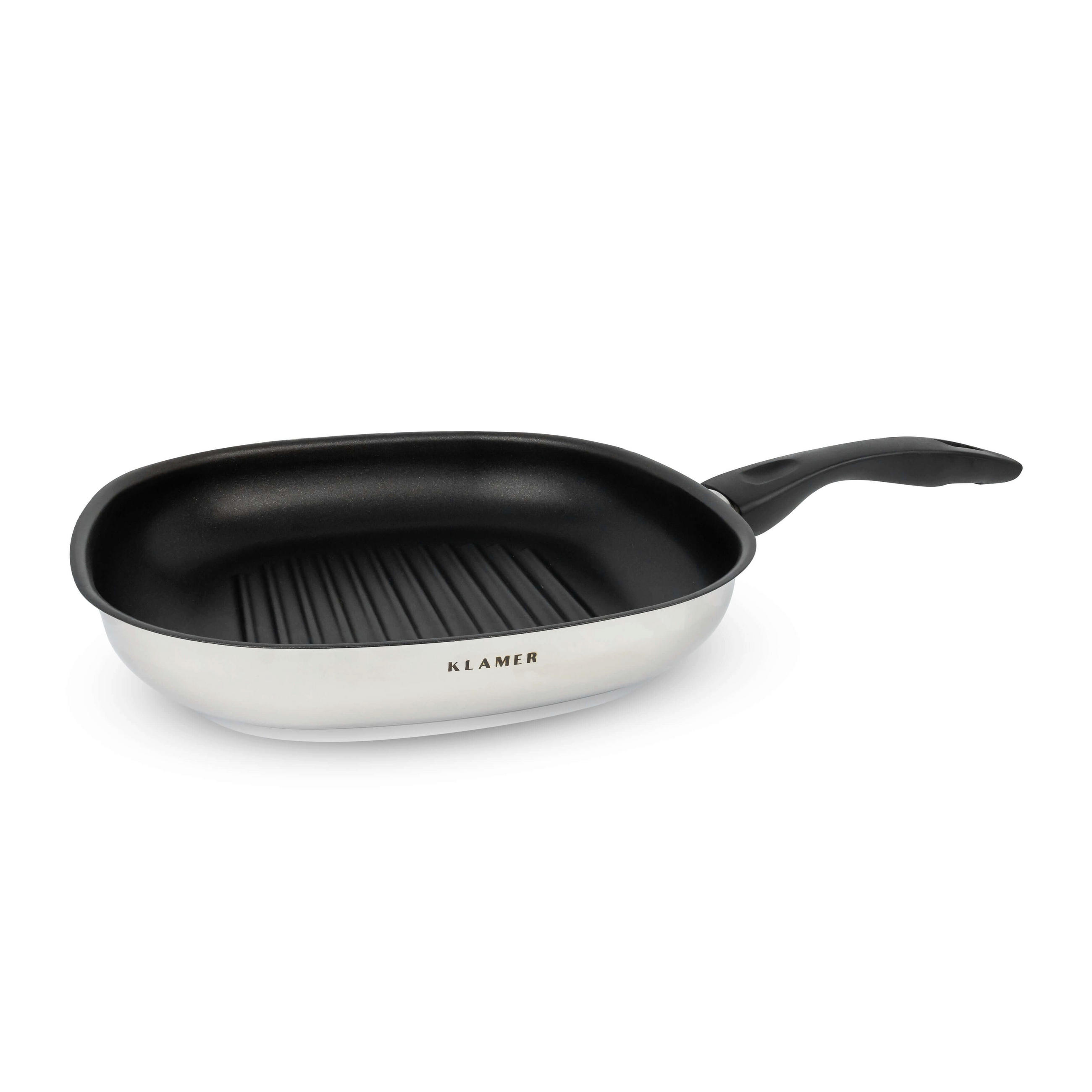 GRILLPFANNE 28 cm Edelstahl Schmorpfanne - Edelstahlfarben, Metall (49/29/5cm) - KLAMER