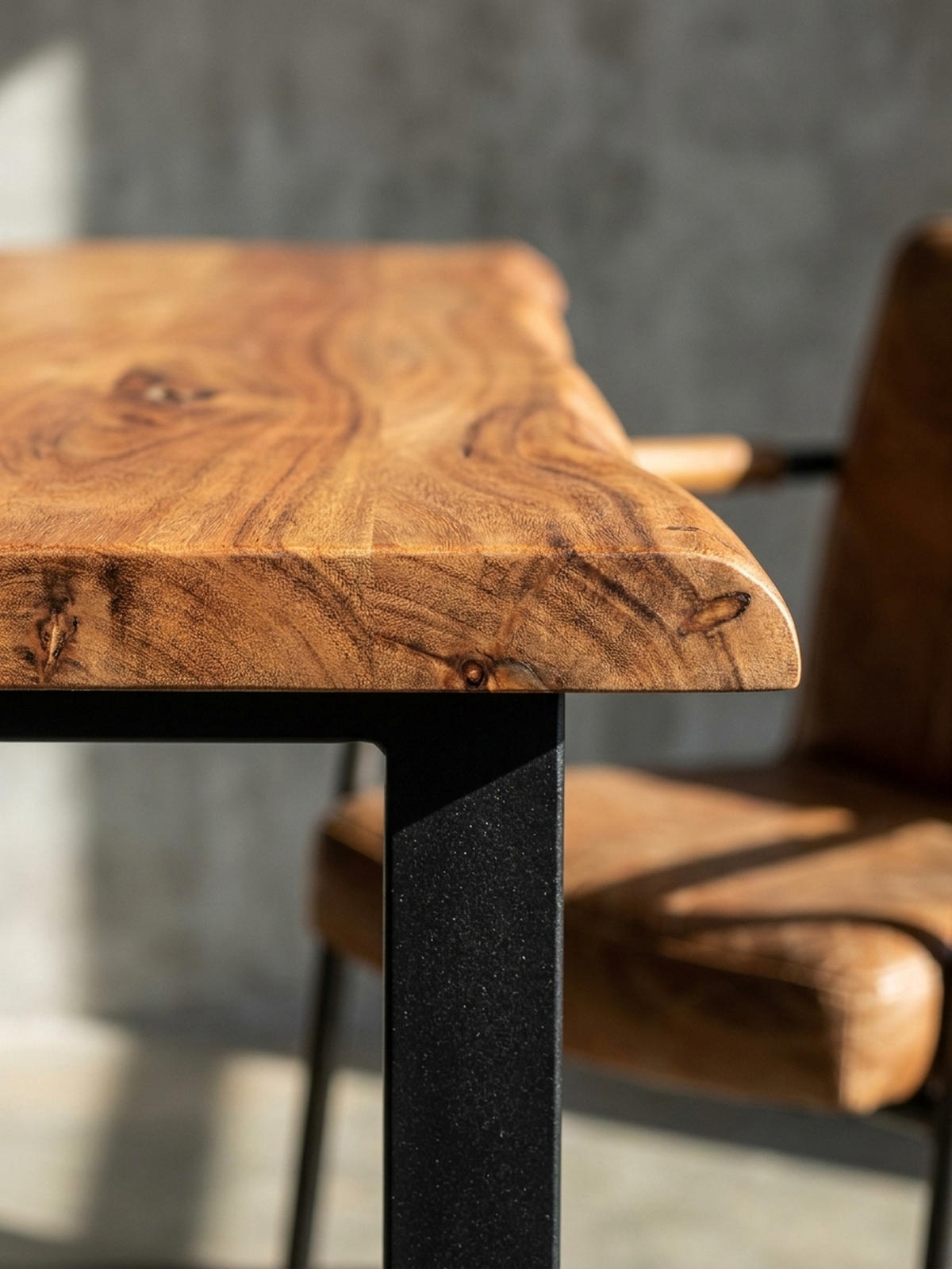 SCHREIBTISCH – Massivholz Akazie, 118x41 cm, Live-Edge Design, schmal - Schwarz/Braun, Holz/Metall (41/118/76cm) - KADIMA DESIGN