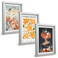 BILDER SET 3er Set - 20x30 cm Silberner Rahmen - Blumenporträts mit Blumensträußen - Silberfarben, Kunststoff (20/30cm) - TULUP