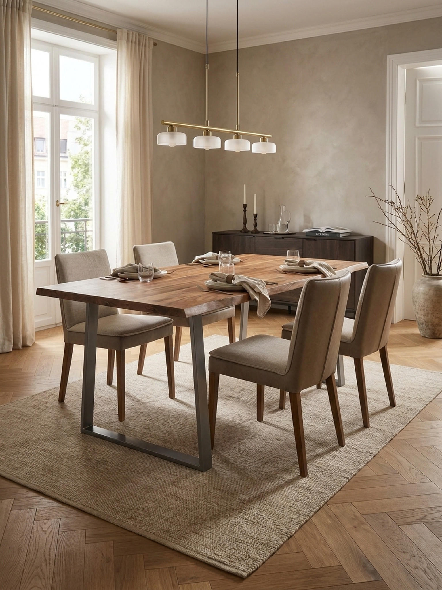 ESSTISCH Massivholz Metall Trapezgestell Baumkante Rechteckig, Akazie 180x90x76 cm - Silberfarben/Akaziefarben, Holz/Metall (90/180/76cm) - KADIMA DESIGN