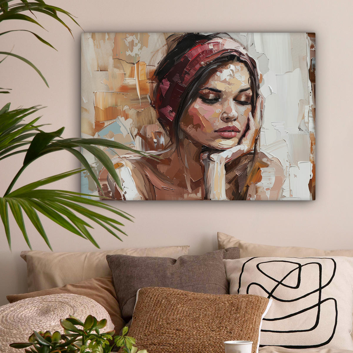 LEINWANDBILD Frau - Lackierung - Porträt - Modern Wandbilder 80x60 cm - Altrosa, Textil (80/60cm) - MuchoWow