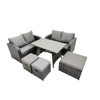GARTENMÖBELSET mit ESSTISCH,SOFA Polyrattan 7-Sitzer - Dunkelgrau/Grau, Glas/Kunststoff - Fimous