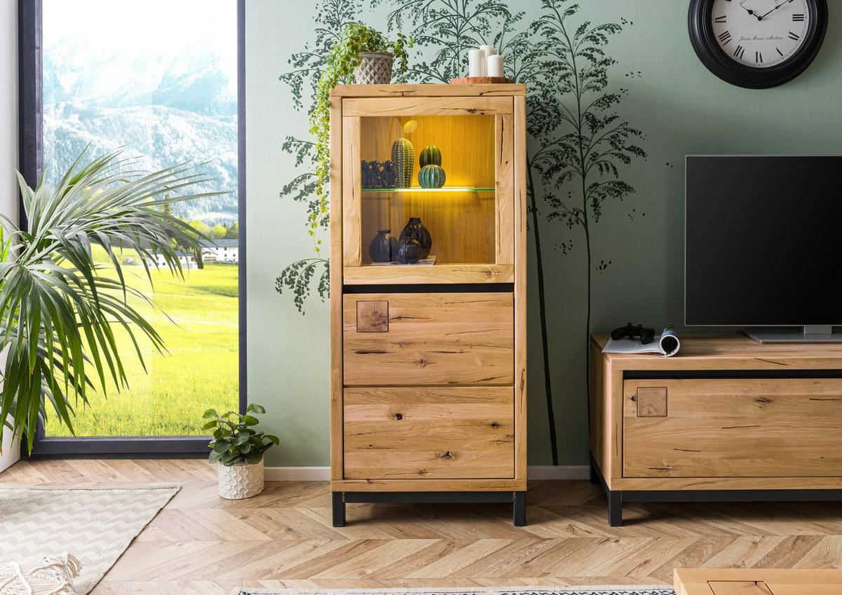 VITRINE Wildeiche 65x40x148 natur geölt VILLANDERS #104 - Braun, Holz (65/148/40cm) - Massivmoebel24