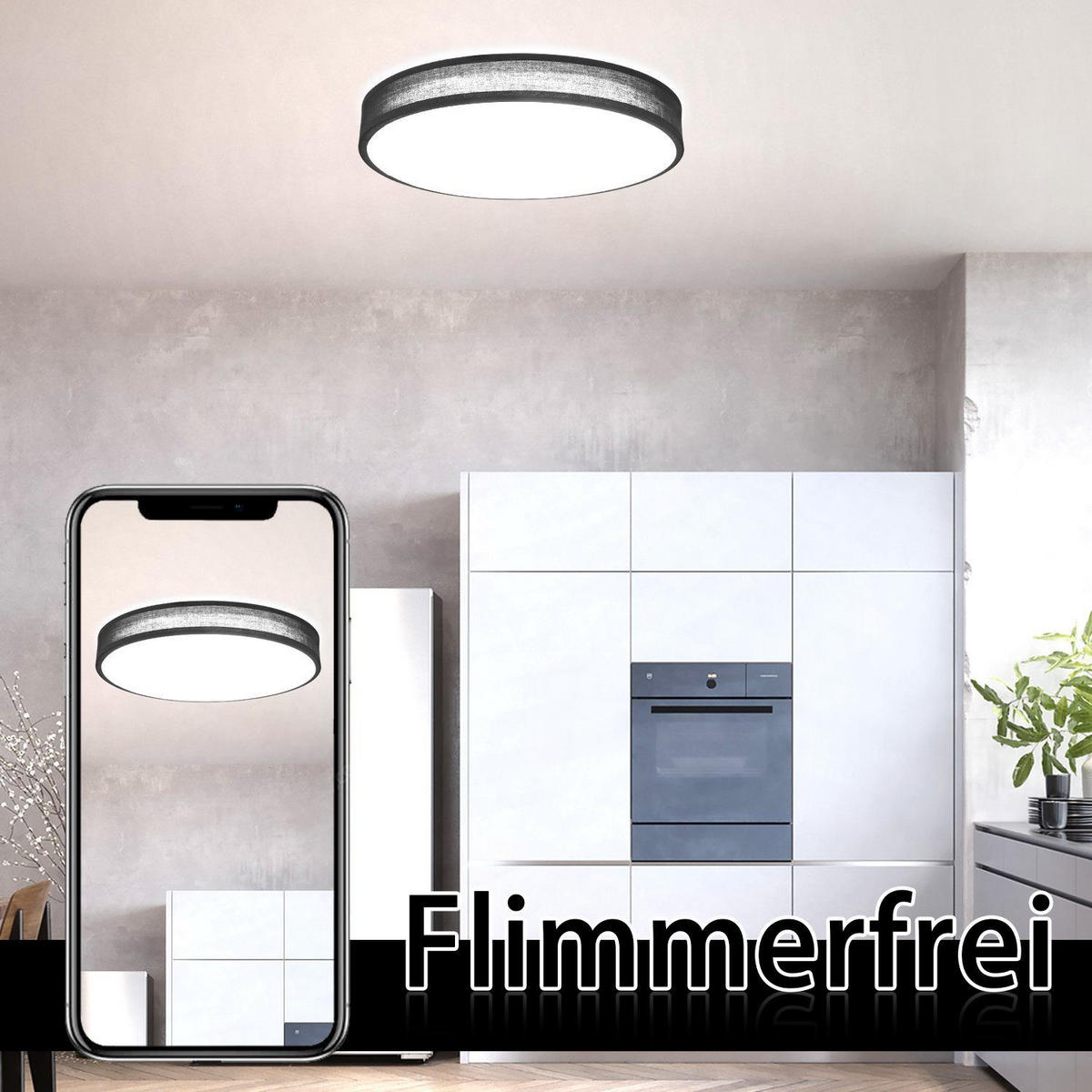 LED stropna svjetiljka Debra 38x38x6 cm - crna, tekstil (38/38/6cm) - Nettlife