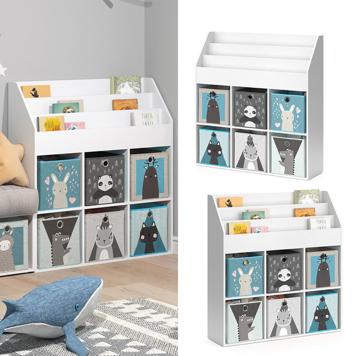 KINDERREGAL Luigi Weiß 107.2 x 114.2 cm mit 6 Faltboxen opt.2 - Weiß, Holzwerkstoff (107.2/114.2/31.2cm) - Vicco