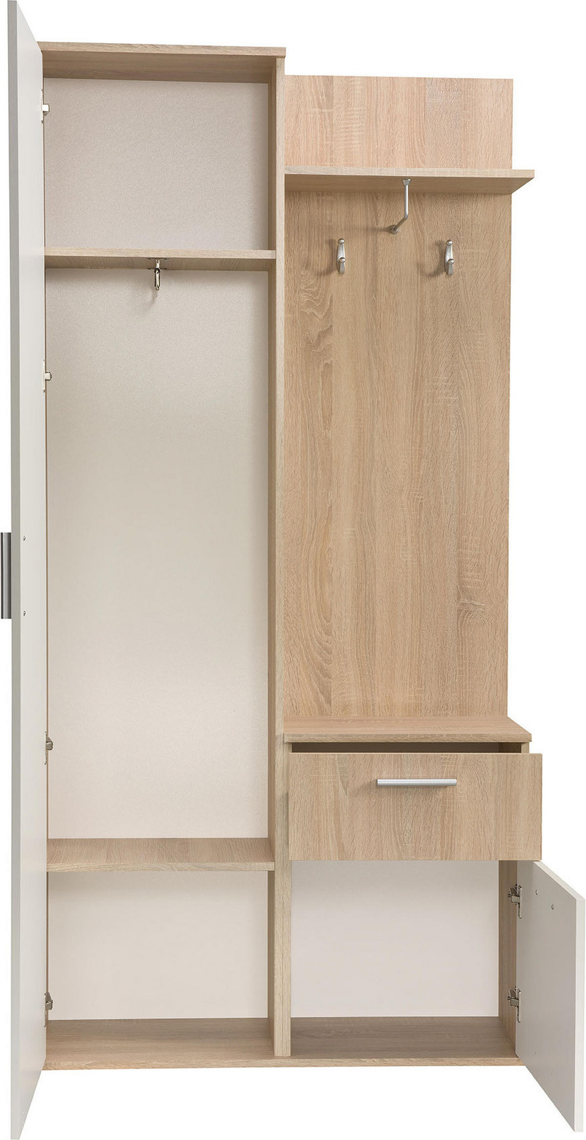 GARDEROBEN-SET Nex mit Spiegel, Haken & Stauraum – 97/195/30 cm – Sonoma Eiche/Weiß - Sonoma Eiche, Holzwerkstoff (97/195/30cm) - WFL GROUP