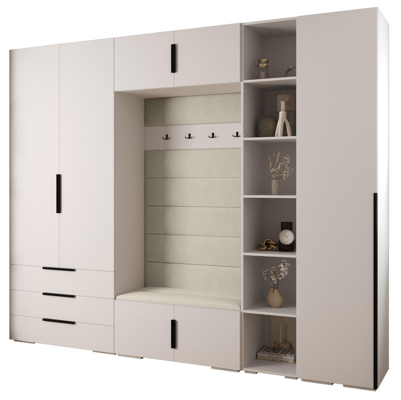 Abiks Möbel Garderoben-Set Weiß, Beige, Schwarz 290x236.7x47 cm