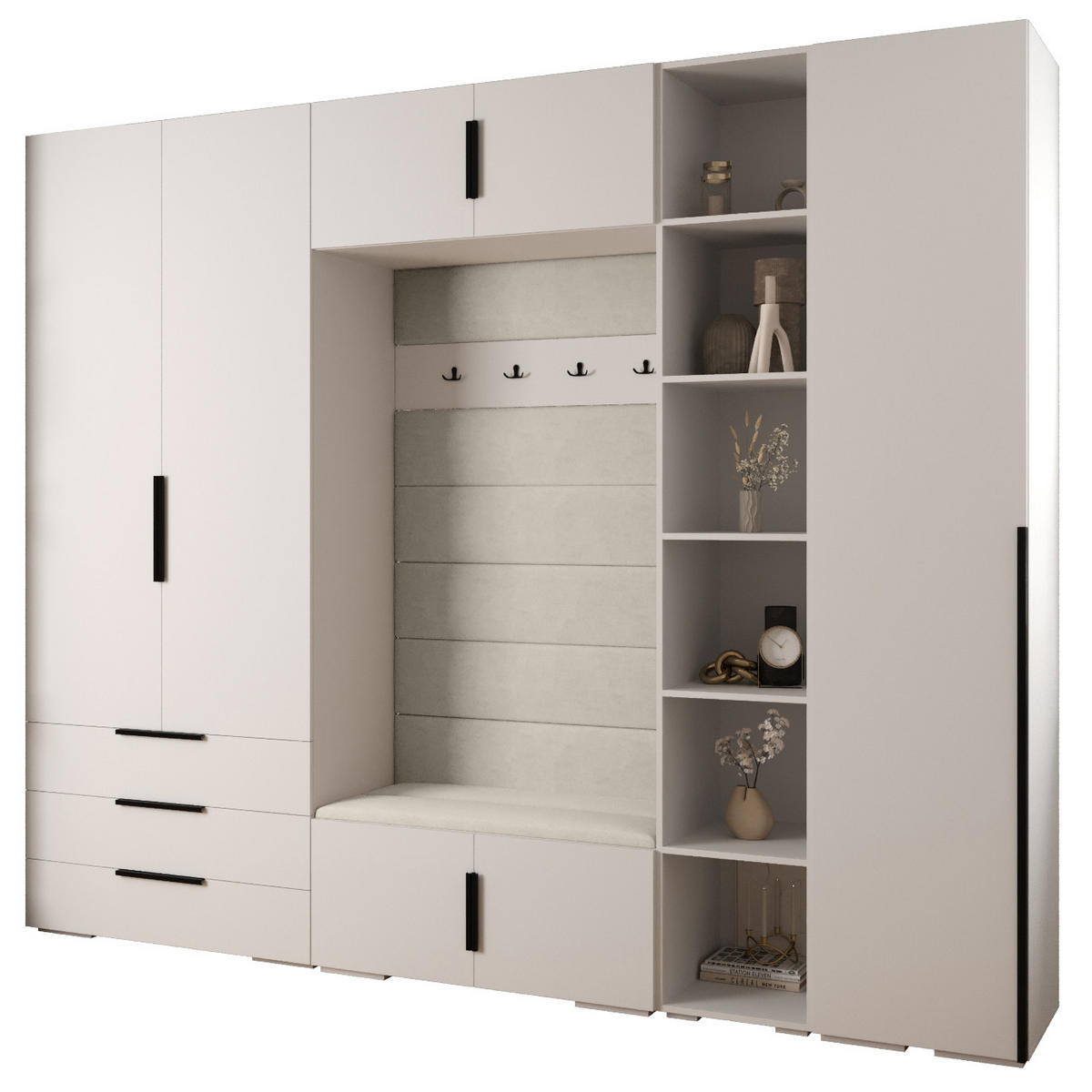 GARDEROBEN-SET 236,7/290/47 - Schwarz/Weiß, Holz/Kunststoff (290/236.7/47cm) - Abiks Möbel
