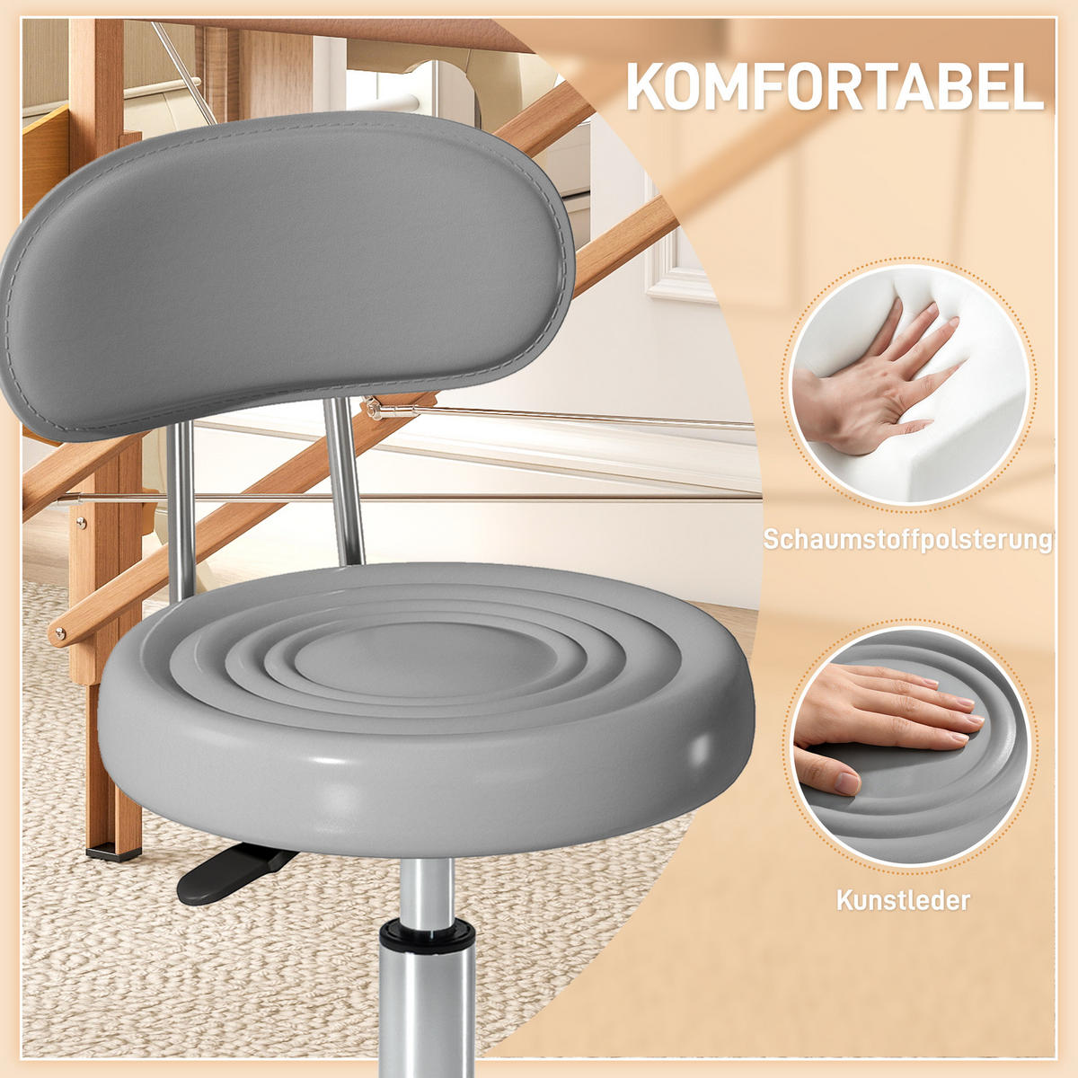 ROLLHOCKER Höhenverstellbar Grau 40.0/32.0/86.0 cm - Grau, Textil (32/86/40cm)