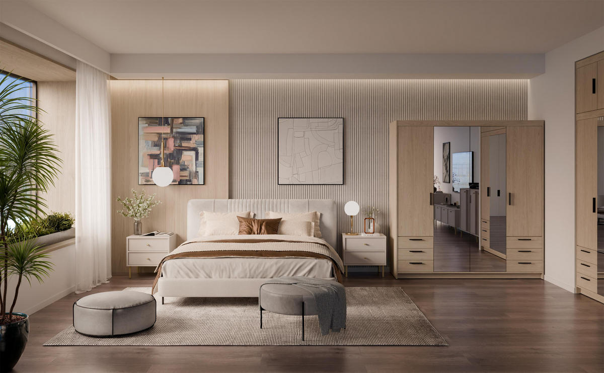 KLEIDERSCHRANK Storicos Geölte Eiche 176,3/190,5/53 cm - 4T6S Modern mit Schubladen und Spiegel - Eichefarben, Holzwerkstoff/Kunststoff (176.3/190.6/53cm) - AX Living