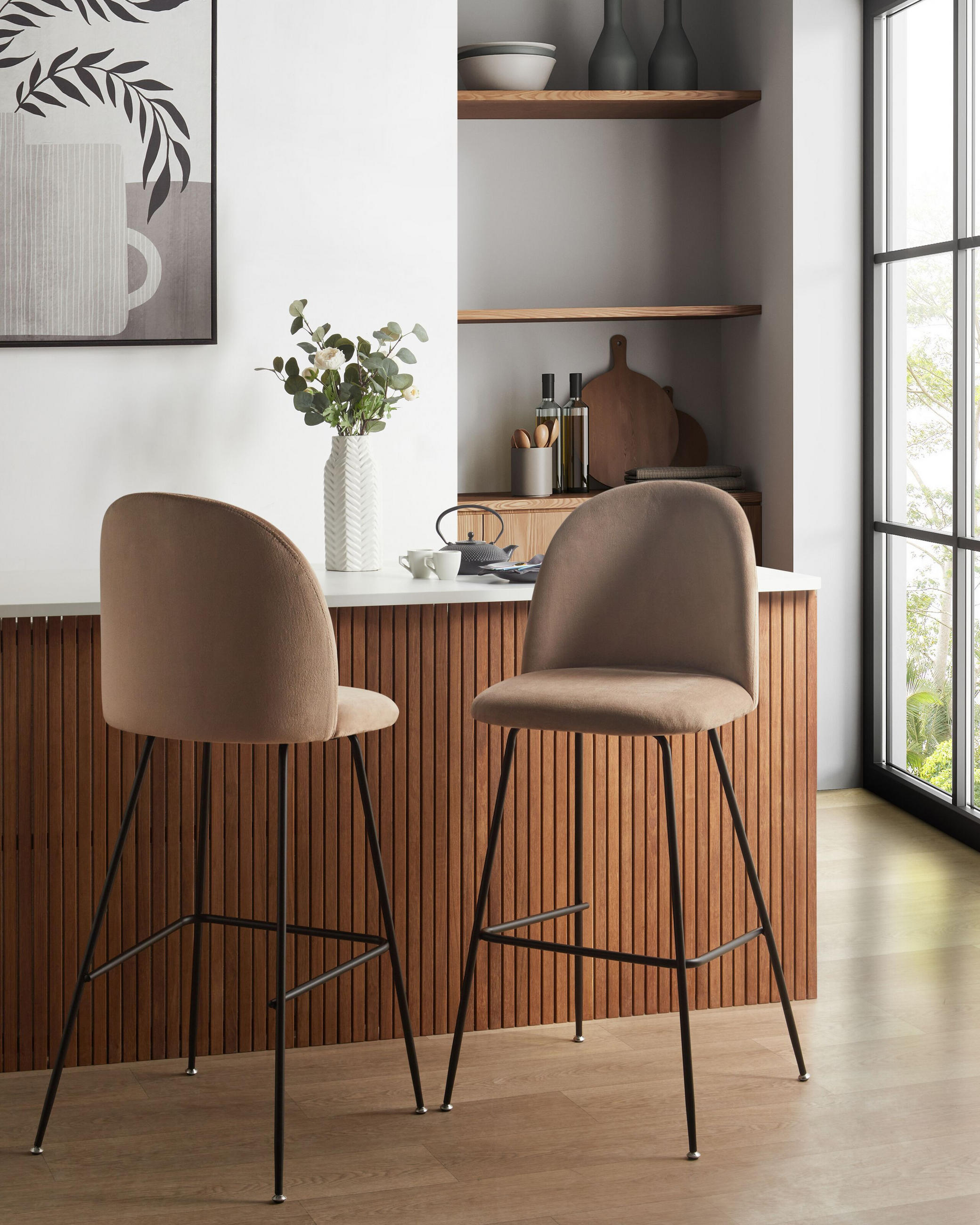 Thumbnail - Beliani Barstuhl, Beige, Schwarz, Textil, 52x114x54 cm, Esszimmer, Barmöbel, Barhocker