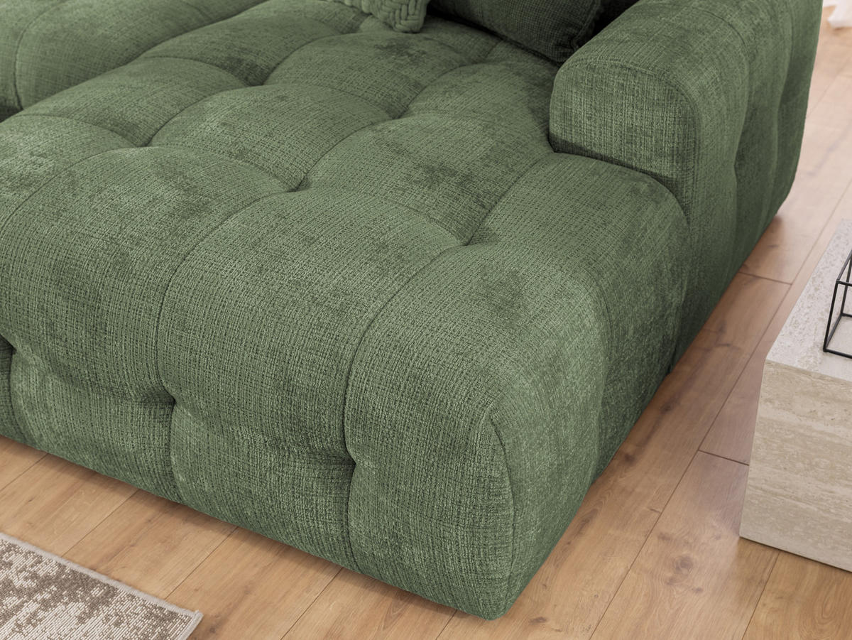 WOHNLANDSCHAFT Kozy im Bumpy-Design mit fester Rückenlehne aus weichem Grün Chenille-Stoff - Schwarz/Grün, Holz/Kunststoff (323/79/161cm) - S-Style Möbel