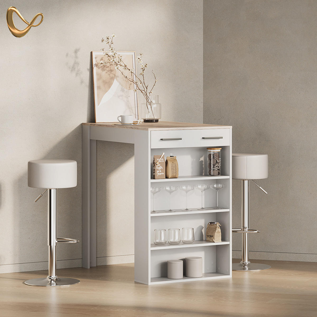 BARTISCH Regusa Weiß/Sonoma 67 x 100 cm - Weiß/Sonoma Eiche, Holzwerkstoff (100/67/106cm) - Livinity®