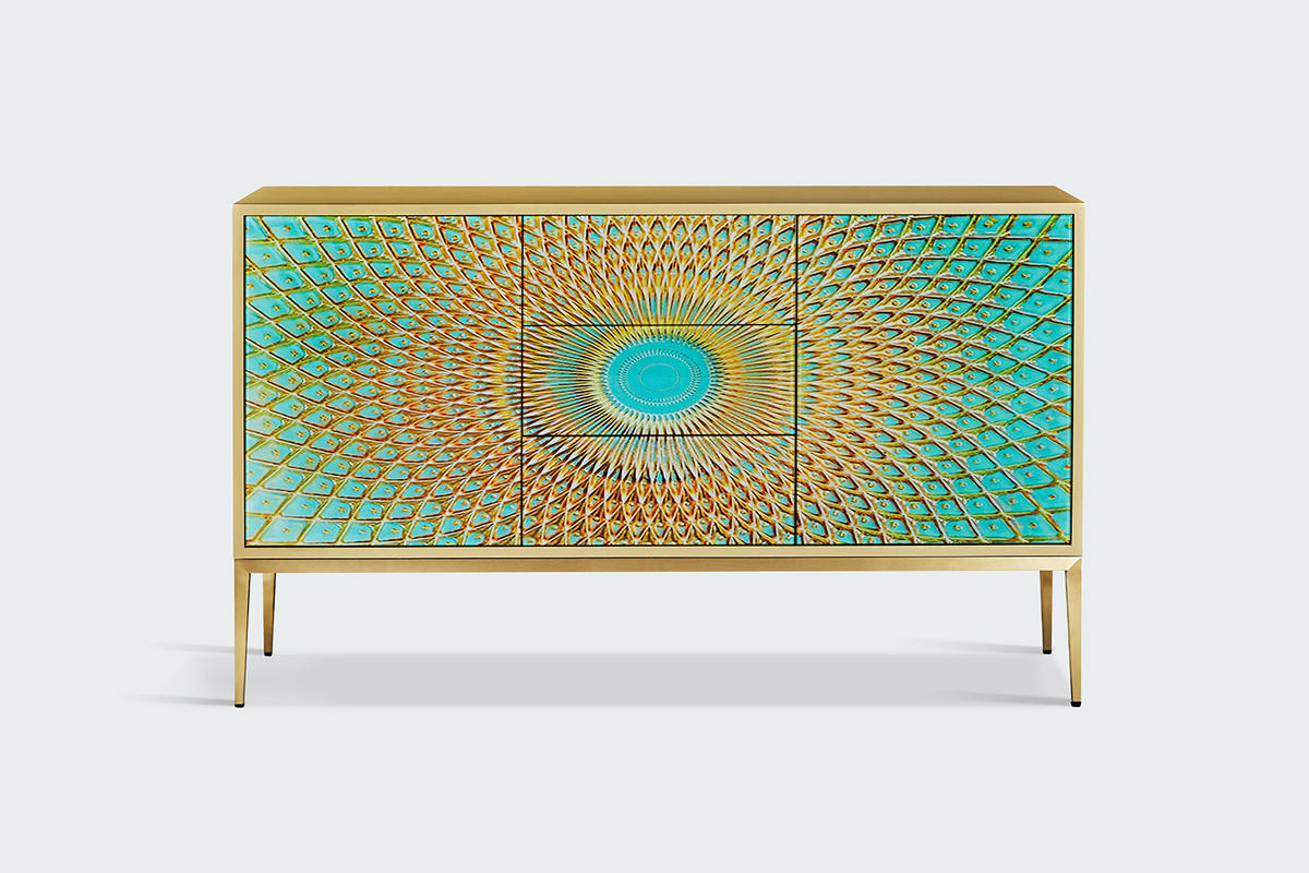 SIDEBOARD LAGO Grün Holz - Goldfarben/Grün, Holz/Holzwerkstoff (140/85/40cm) - KAWOLA
