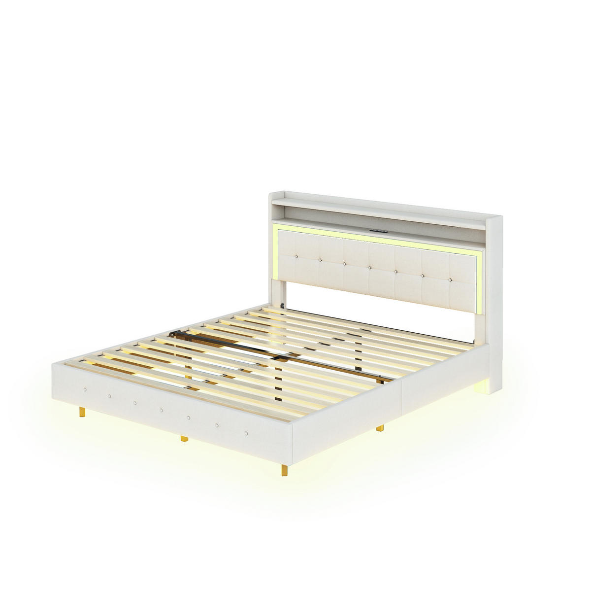 ČALOUNĚNÁ postel 140/200 cm béžová z látky s USB zásuvkou a LED osvětlením - béžová, textil (140/200cm) - OKWISH