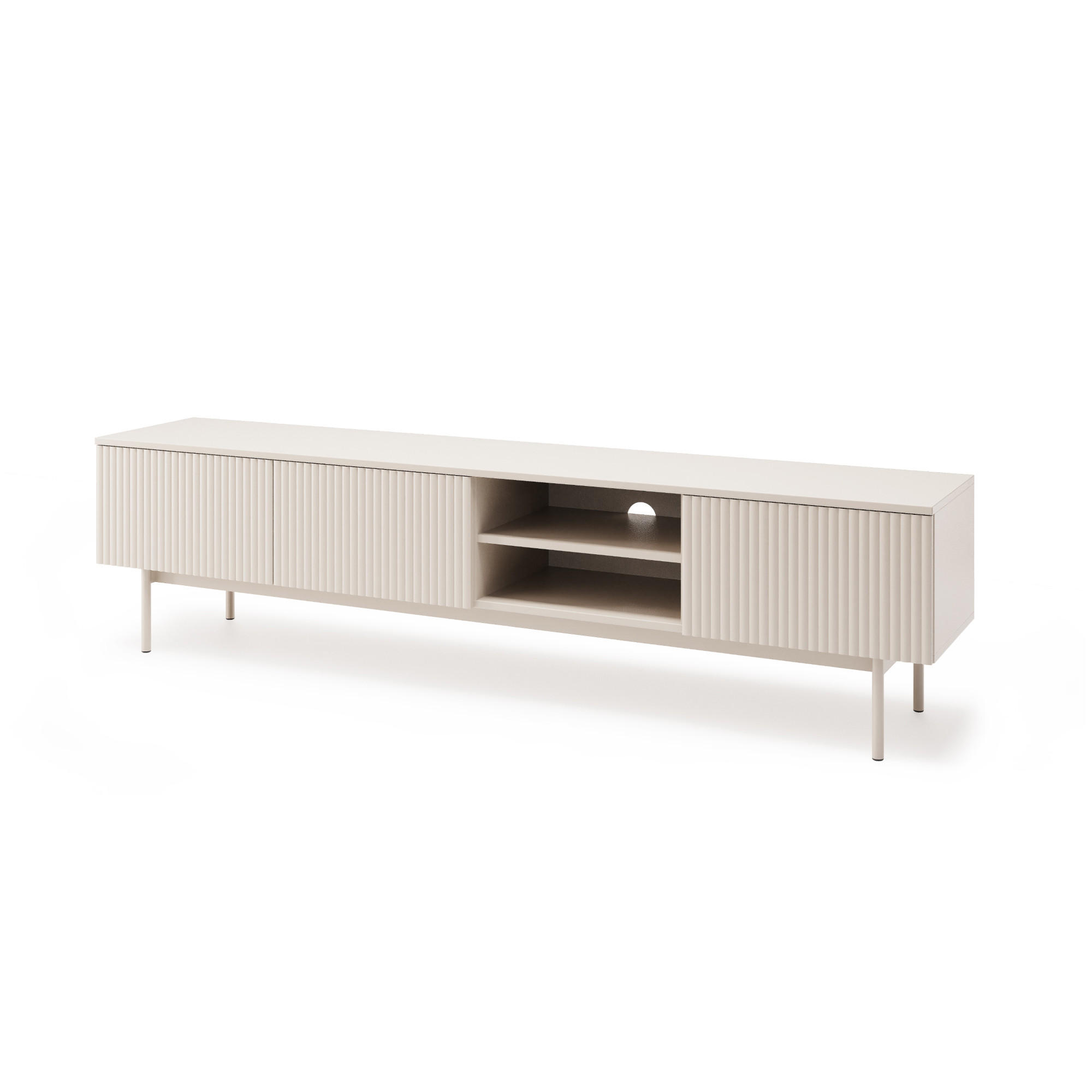 LOWBOARD Soft mit 3 Türen und geriffelten Fronten, Kaschmir - Kaschmir, Holzwerkstoff/Metall (200/50/38cm) - Beautysofa