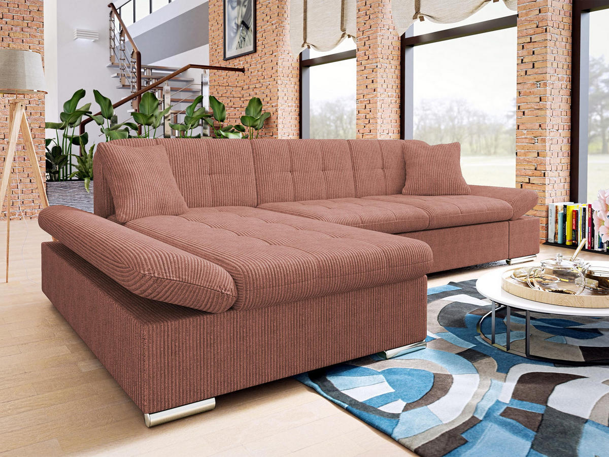ECKSOFA Malwi Cord, Seite: Links - Dunkelrosa, Holz/Textil (278/161cm) - MIRJAN24