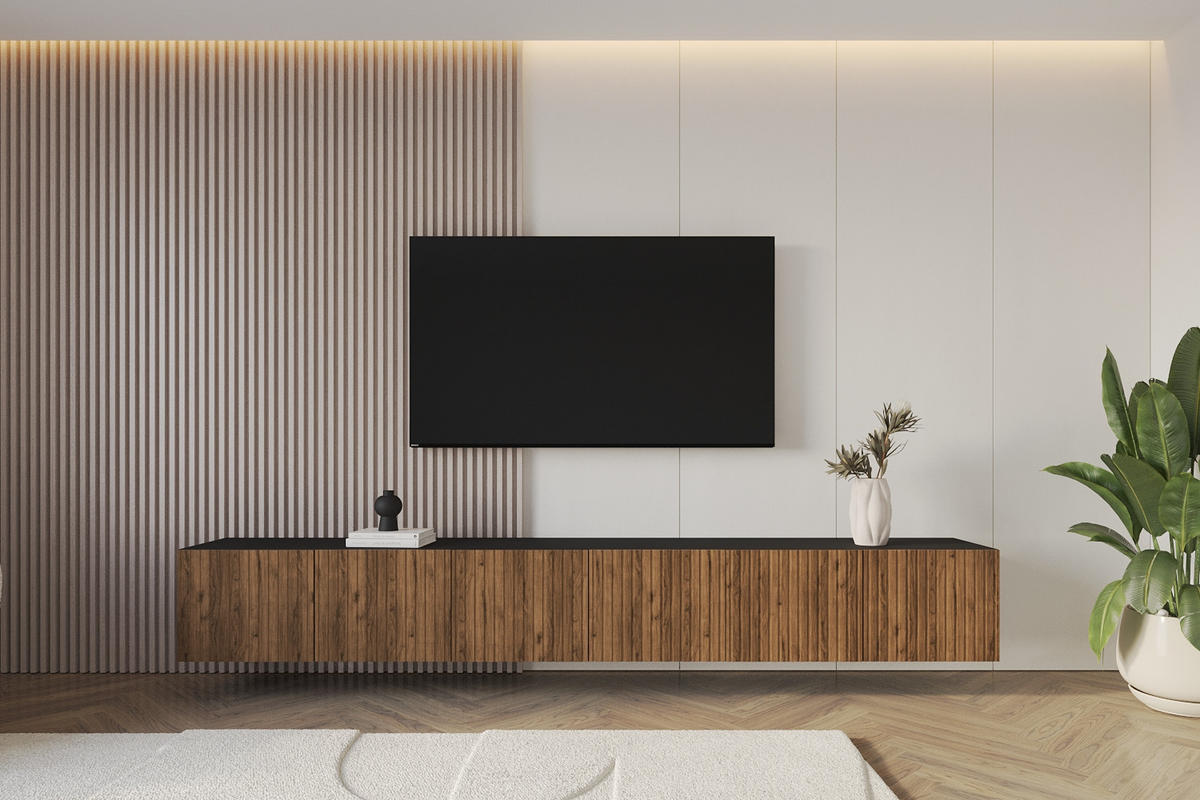 LOWBOARD KITO-W 3x100x40x41 cm - Schwarz / Katania - Eiche Wotan, Holzwerkstoff (300/40/41cm) - ALTDECOR