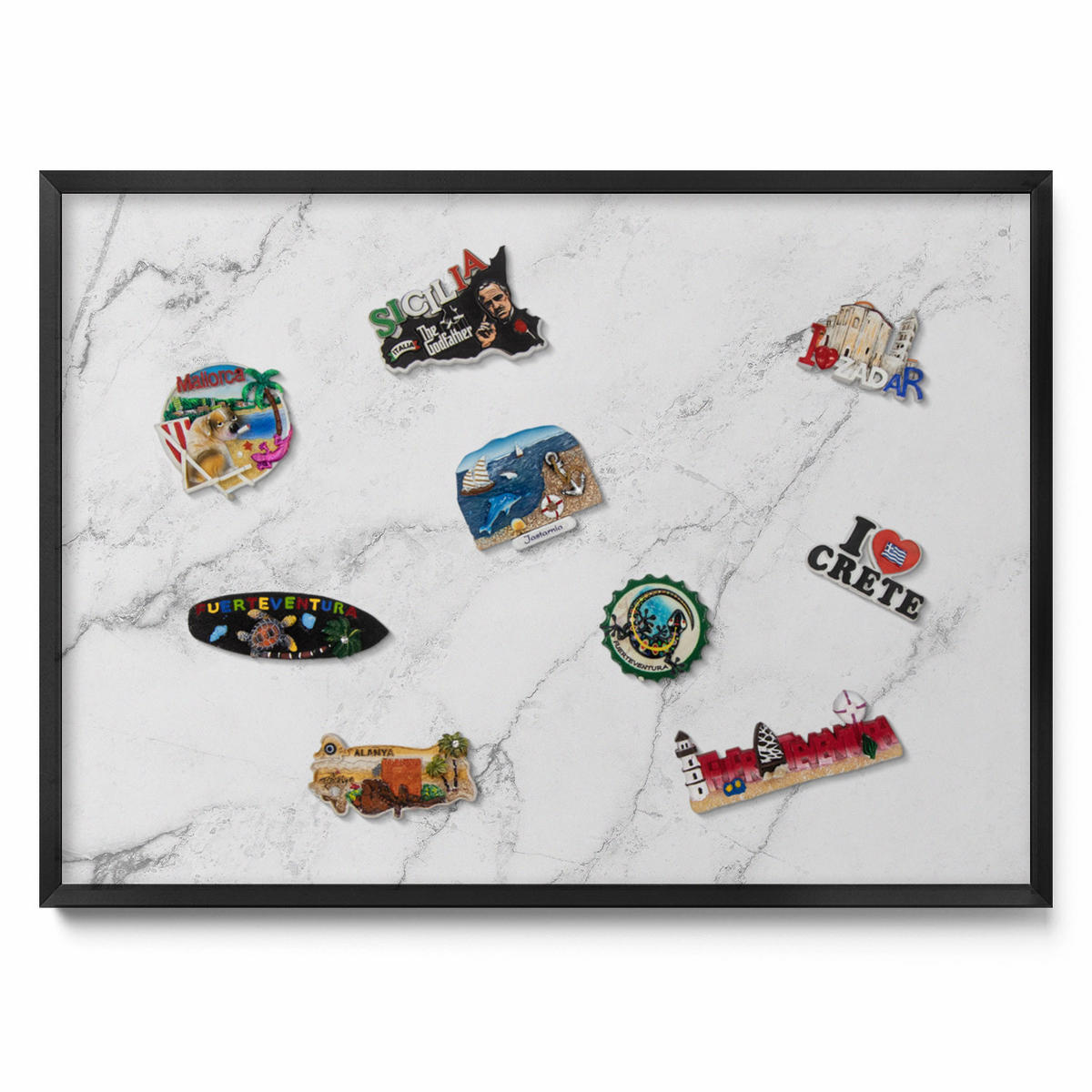 MAGNETTAFEL 70x50 cm Schwarzer Rahmen Zarter Hellmarmor - Silberfarben, Metall (70/50/0.4cm) - TULUP