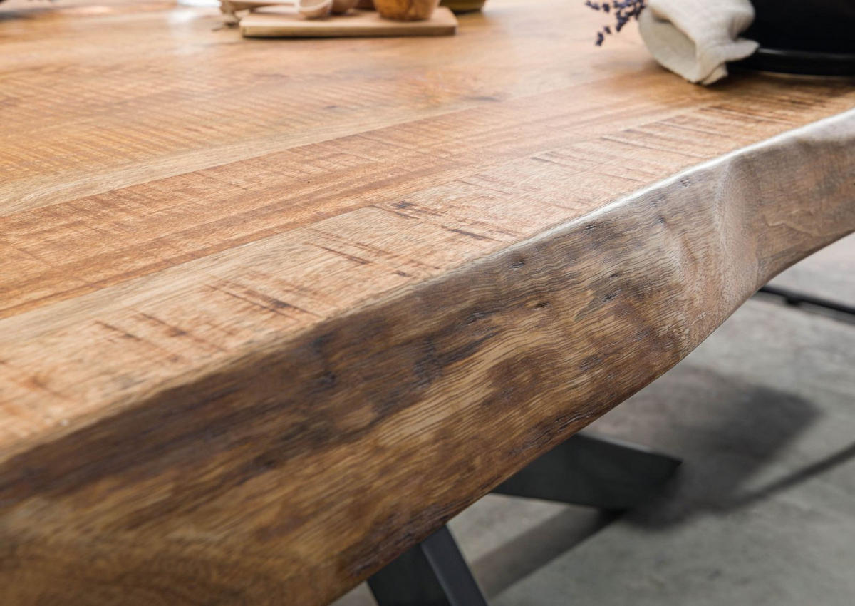 BAUMTISCH Mango 200x100x77 natur lackiert / Kreuzgestell anthrazit glänzend FREEFORM 5 - Braun, Holz (100/200/77cm) - Massivmoebel24