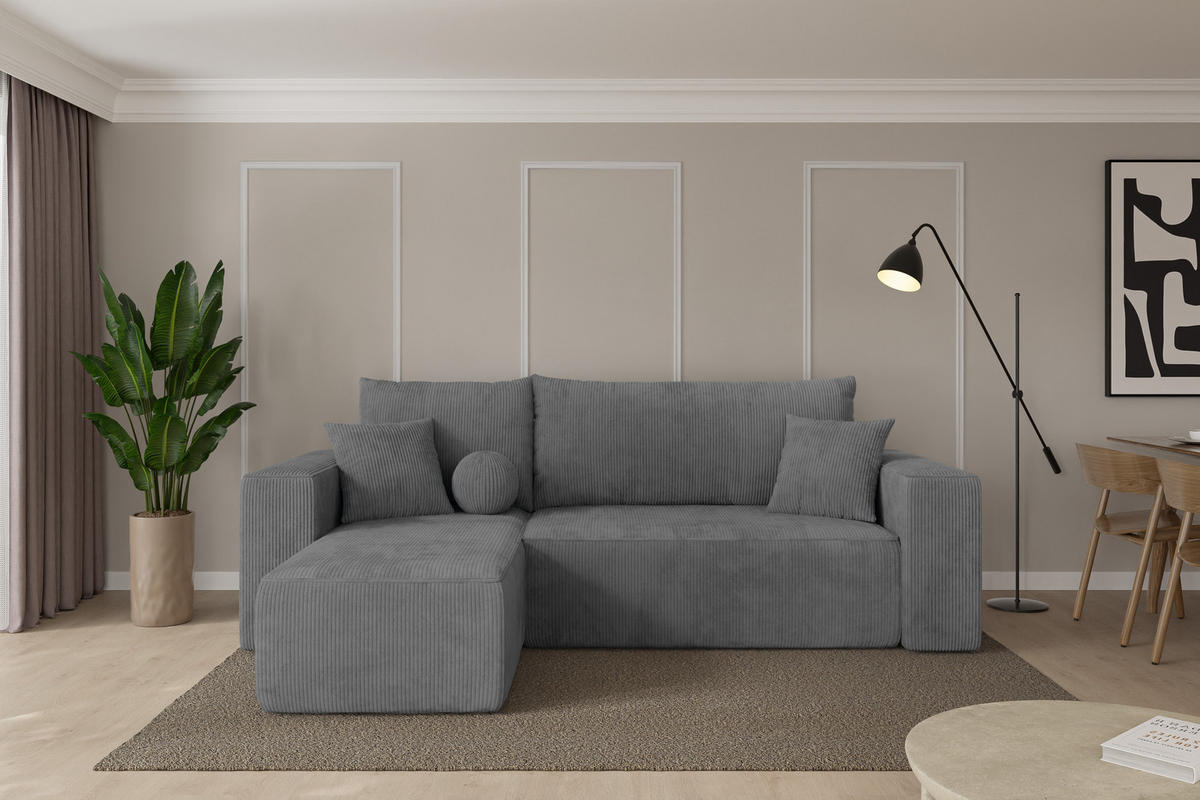 ROHOVÁ SEDAČKA s funkcí spaní, otoman vlevo SENO-L 249x139x85 tmavě šedá manšestr - černá/tmavě šedá, kompozitní dřevo/textil (249/139cm) - ALTDECOR