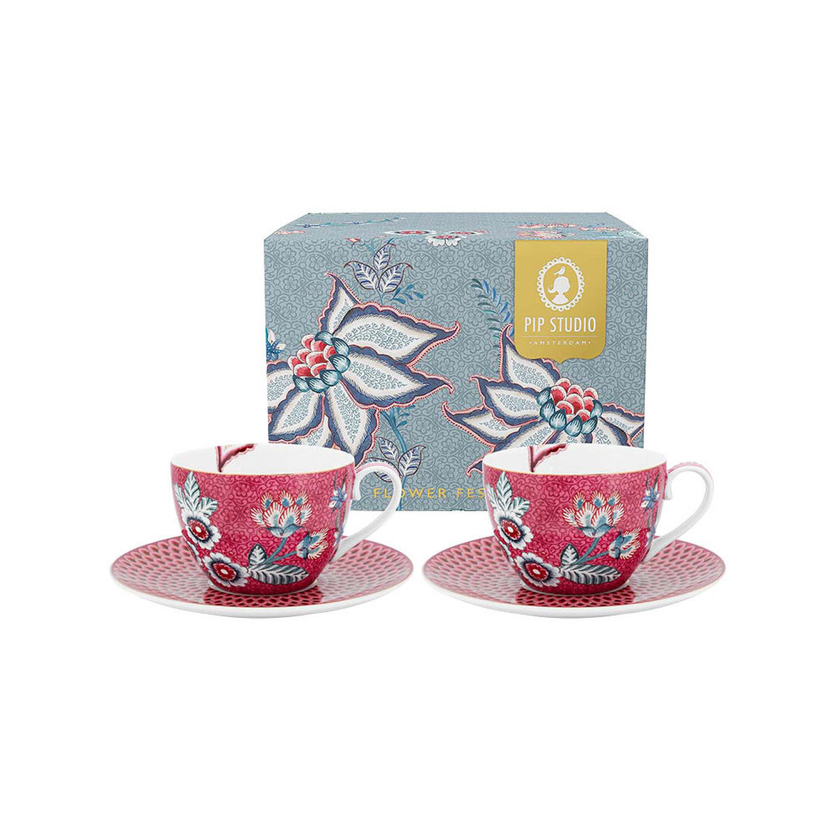 TASSEN & UNTERTASSEN 2er-Set Blumenfestival dark rosa 280 ml - Dunkelrosa, Keramik (16.8/12.2/16.8cm) - Pip Studio