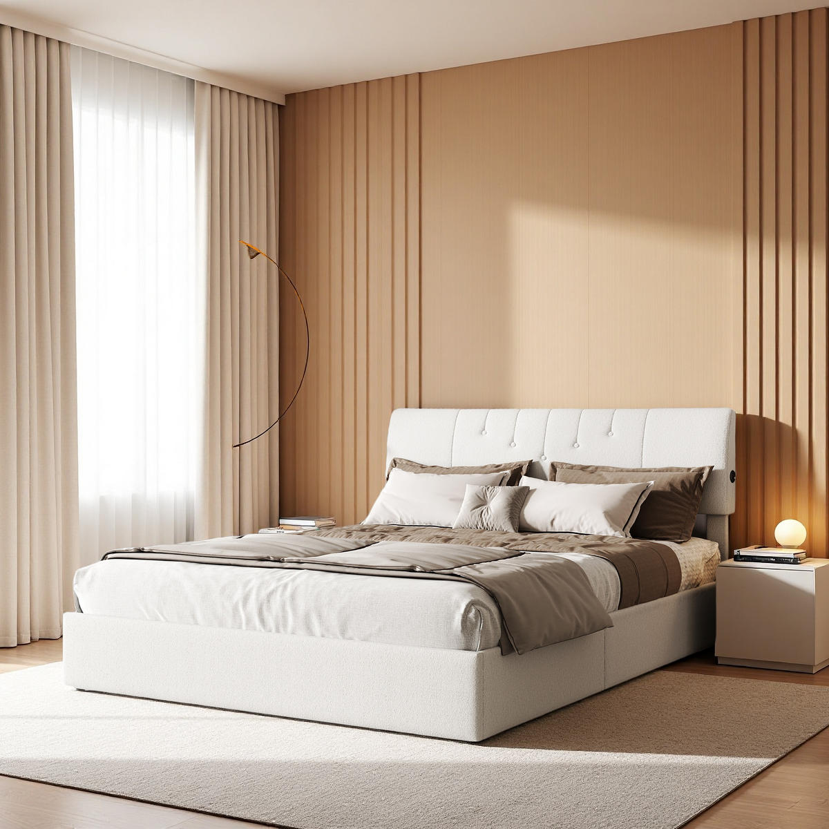 POLSTERBETT 140x200 Teddy-Samt LED - Weiß, Metall (140/200cm) - SHOPENTRA