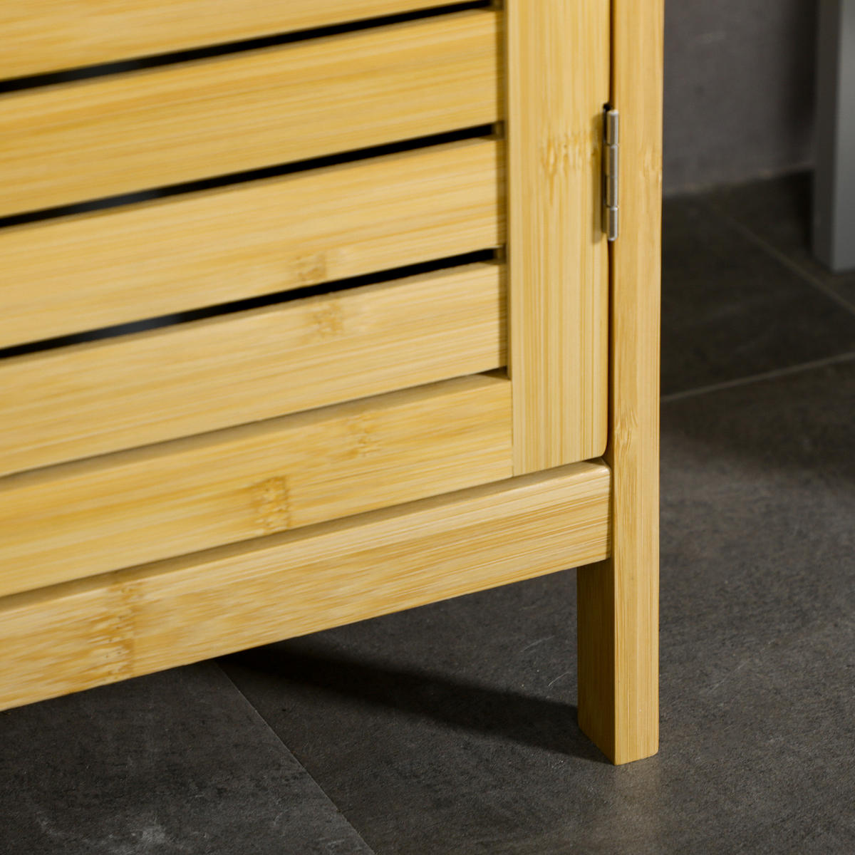 BADEZIMMER Hochschrank 34x30x173 cm Natur aus Bambus mit Lamellentür & 3 Ablagen - Naturfarben, Naturmaterialien (34/173/30cm) - Modfu