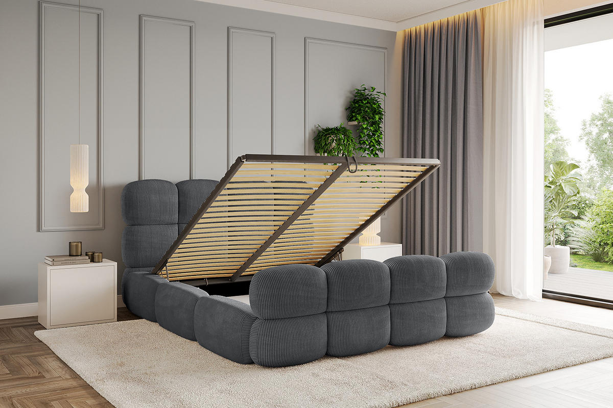 POLSTERBETT mit Bettkasten, Fußteil und Lattenrost, Boxbett ohne Matratze - NOMA-Z 140x200 Dunkelgrau - Anthrazit, Holzwerkstoff/Textil (140/200cm) - ALTDECOR