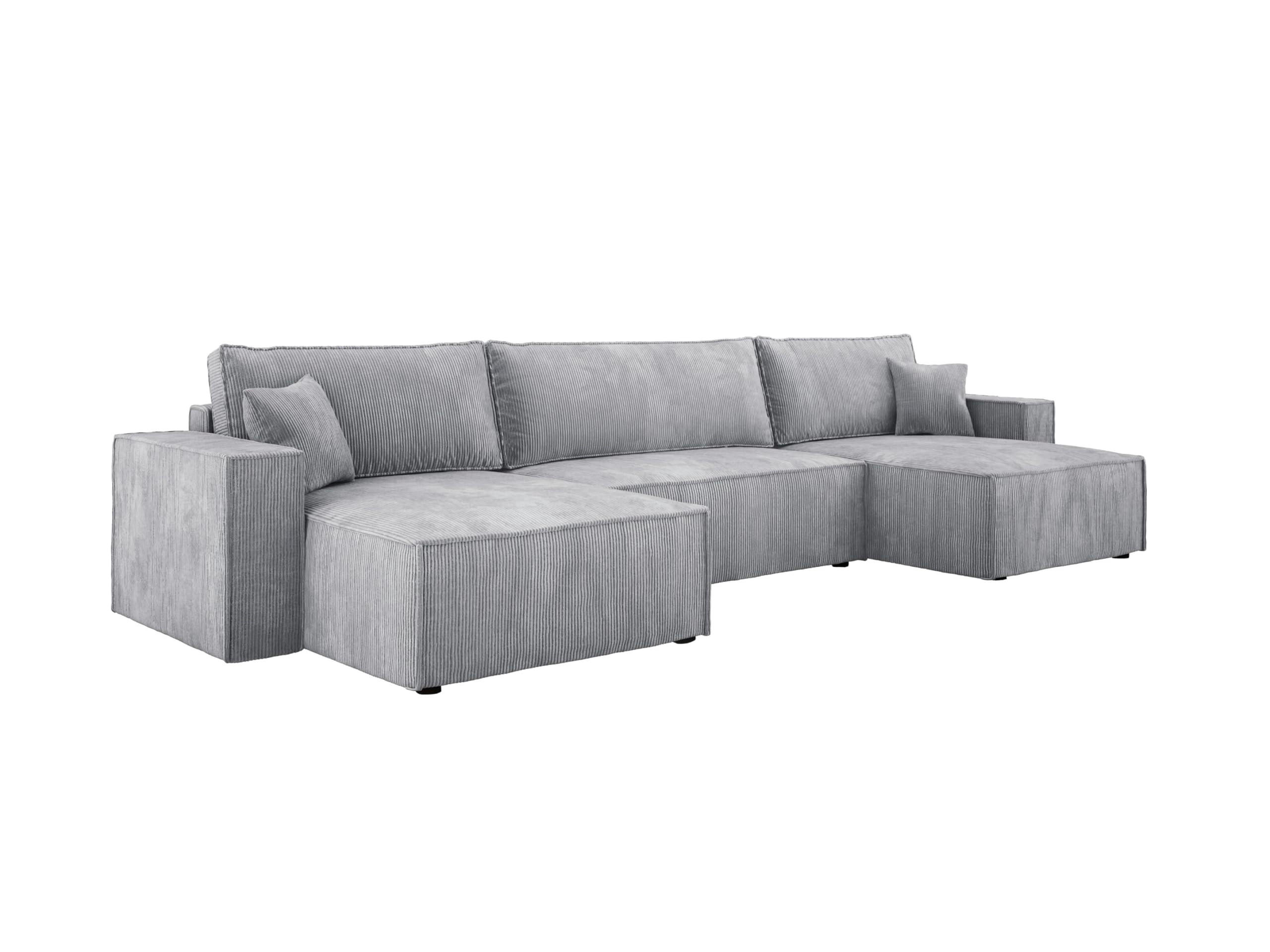 ECKSOFA Poso XXL U-förm, Schlaffunktion, weiche Kissen, Bettkasten, hochwertige Polsterung, lose Rückenkissen, freistehend, 377x143x83 cm Grey - Grau, Holz/Textil (377/83/143cm) - DomoHome