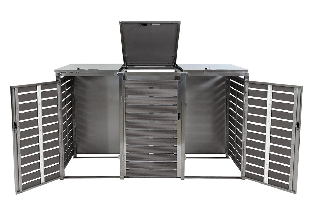MÜLLTONNENBOX 3er HxBxT 120x200x85cm Anthrazit WPC Edelstahl 104kg - Anthrazit, Metall (200/120/85cm) - PROREGAL