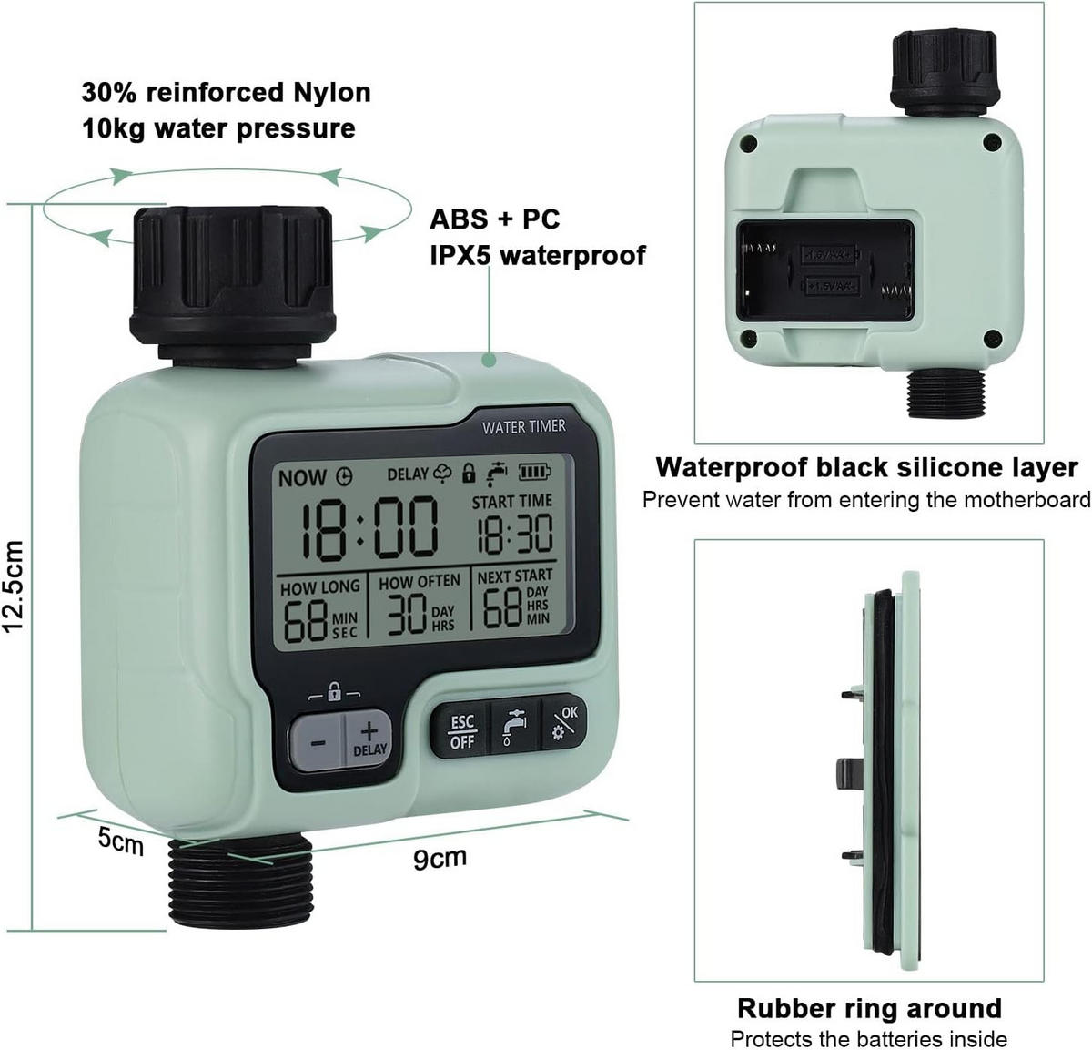 BEWÄSSERUNGSREGLER mit LCD-Display, Wasserzeitschaltuhr, Automatik-/Handbetrieb - Grün, Kunststoff (13/5/9cm) - Weltevree