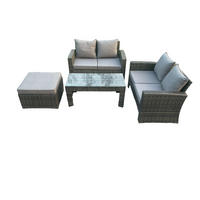 GARTENMÖBEL-SET mit Kissen Polyrattan Dunkelgrau 5-Sitzer - Dunkelgrau, Metall - Fimous