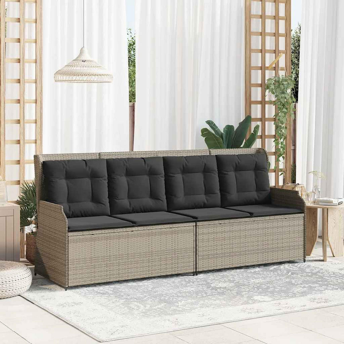 GARTENBANK Verstellbar mit Kissen Hellgrau Poly Rattan - Grau, Kunststoff (95/95/110cm)