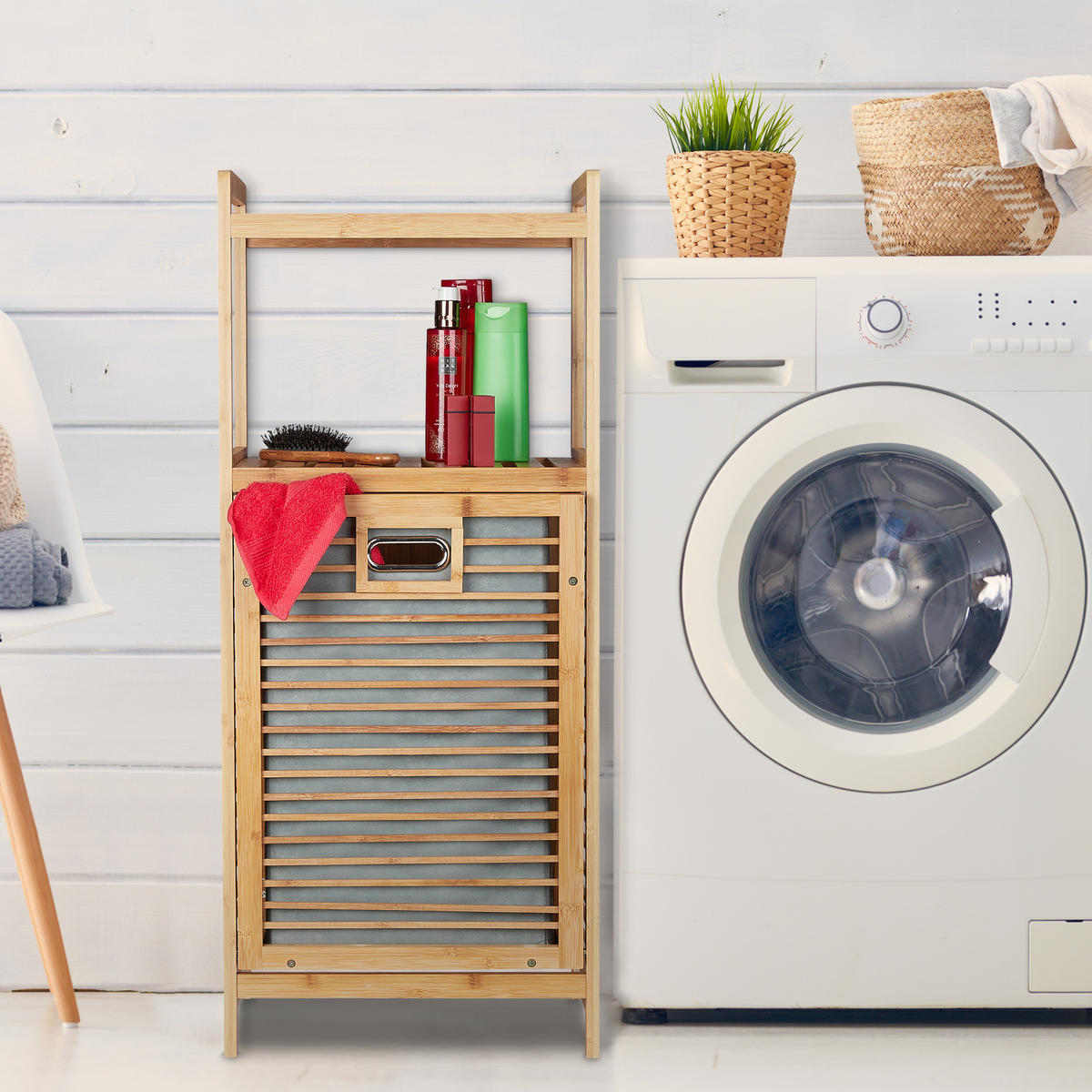 BADREGAL - Multicolor, Holz/Textil (40/95/30cm) - Relaxdays