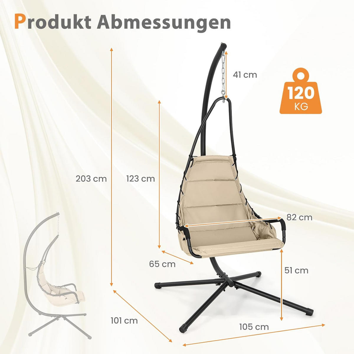 HÄNGESESSEL Beige - Beige, Metall (105/251/101cm) - COSTWAY