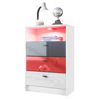 KOMMODE Pino Fronten Schwarz, Weiß & Rot - Weiß, Holzwerkstoff (56/86/36cm) - Vladon