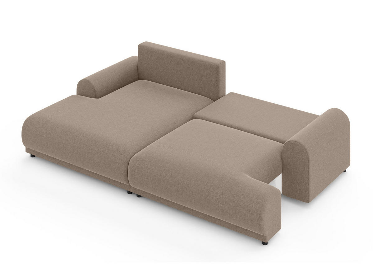 ECKSOFA mit Schlaffunktion, Bettkasten, extrabreite Ottomane links, abgerundete Armlehnen, B240/T145/H81 cm, Chenille Hellbraun / 21022 - Hellbraun/Schwarz, Kunststoff/Textil (240/145cm) - luma-home