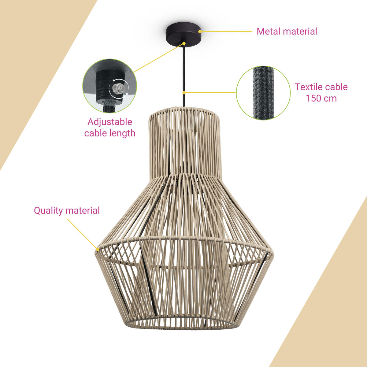 PENDELLEUCHTE Hugo Pd1 Malena - Schwarz, Metall (45/45/55cm) - Paco Home