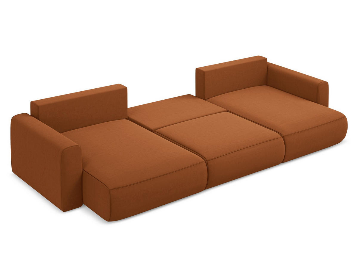 WOHNLANDSCHAFT Samt Stoff Orange - Terra cotta/Schwarz, Kunststoff/Textil (340/82/149cm) - Makamii