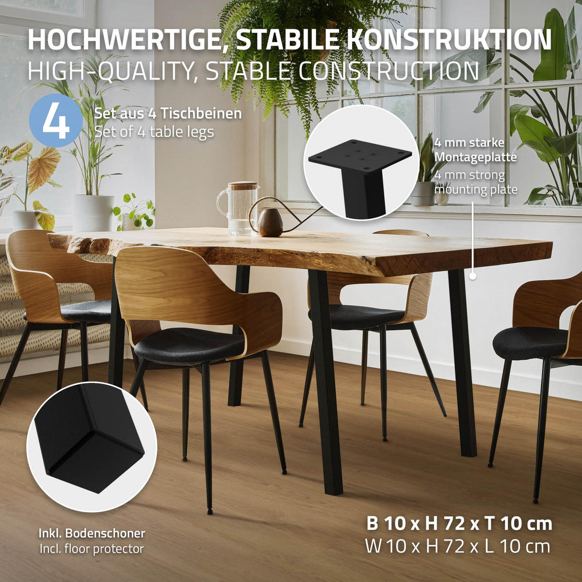 TISCHBEINE 4er Set I-96GRAD-Design H:72 cm Schwarz 4x4 cm - Schwarz, Metall (4/72/4cm) - ML-DESIGN