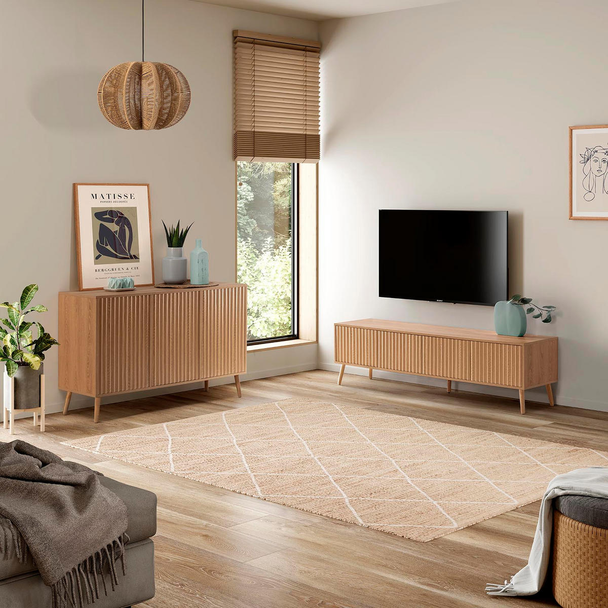 HÄNGELEUCHTE﻿ 42/42/151 Kairi - Beige, Naturmaterialien (42/42/151cm) - VS Venta-stock