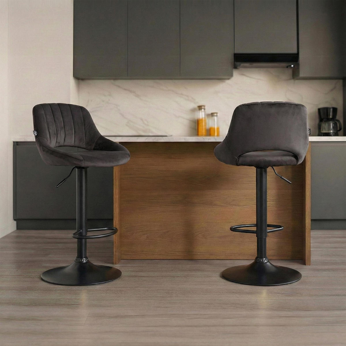 BARHOCKER Milet Set 2-teilig 85x47x48 cm schwarz - Schwarz, Textil (47/85/48cm) - furnicato