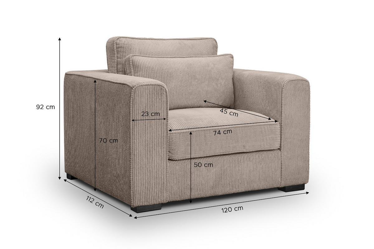 SESSEL beige-braun Cord, Loungesessel 120 cm, Wohnzimmersessel mit Wellenfederung - Schwarz/Braun, Holzwerkstoff/Kunststoff (120/92/112cm) - Inn.Furn