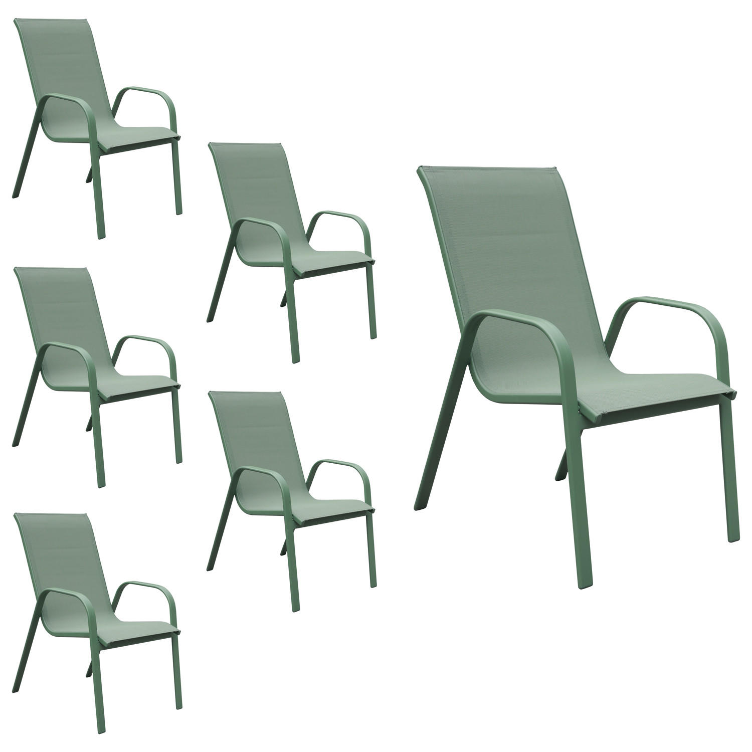 GARTENSTÜHLE Marbella Salbeigrün und Salbeigrün 6er-Set - Grün, Kunststoff (56.5/92.5/76cm) - Happy Garden