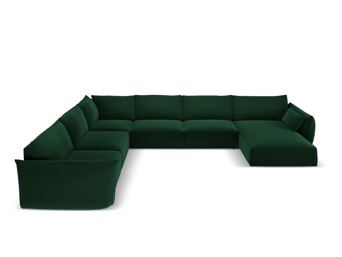 PANORAMASOFA links Kaelle aus Samt flaschengrün 8 Sitzplätze - Dunkelgrün, Textil (284/85/384cm) - Micadoni