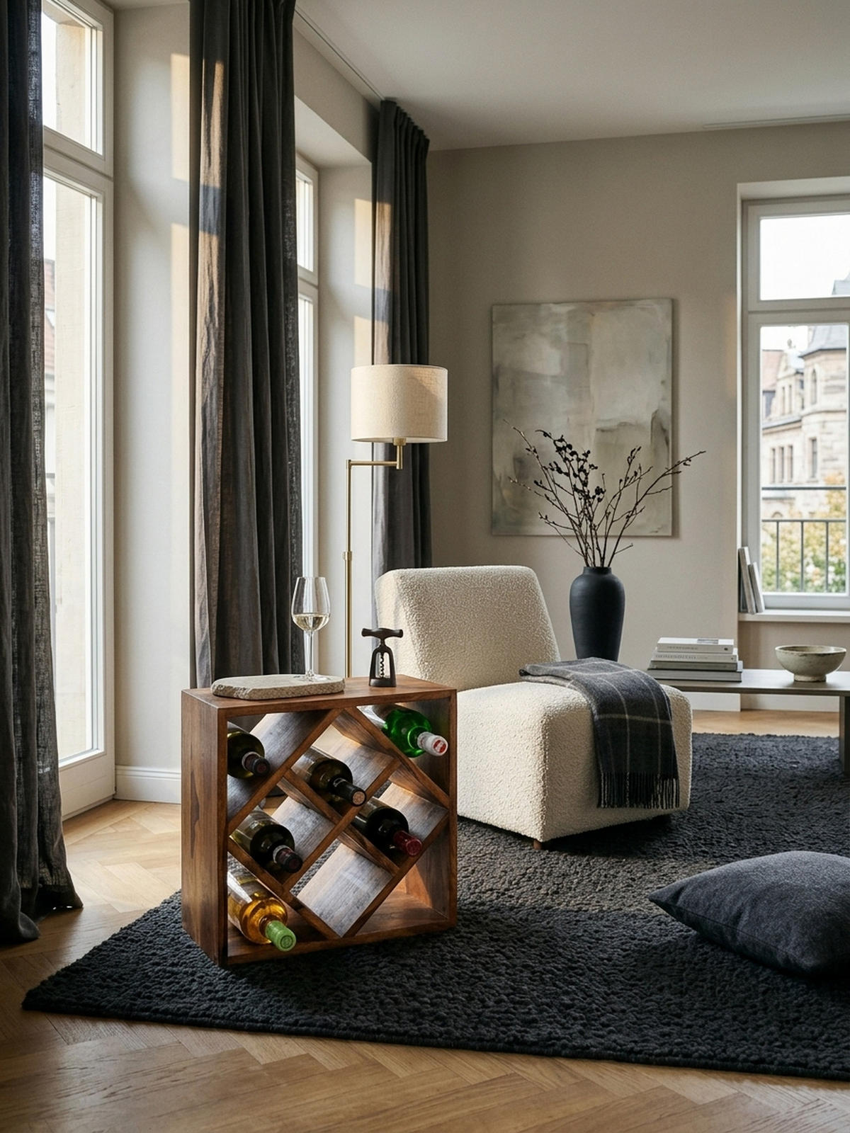 WEINREGAL Massivholz für 8 Flaschen platzsparend - Braun, Holz (40/40/25cm) - KADIMA DESIGN