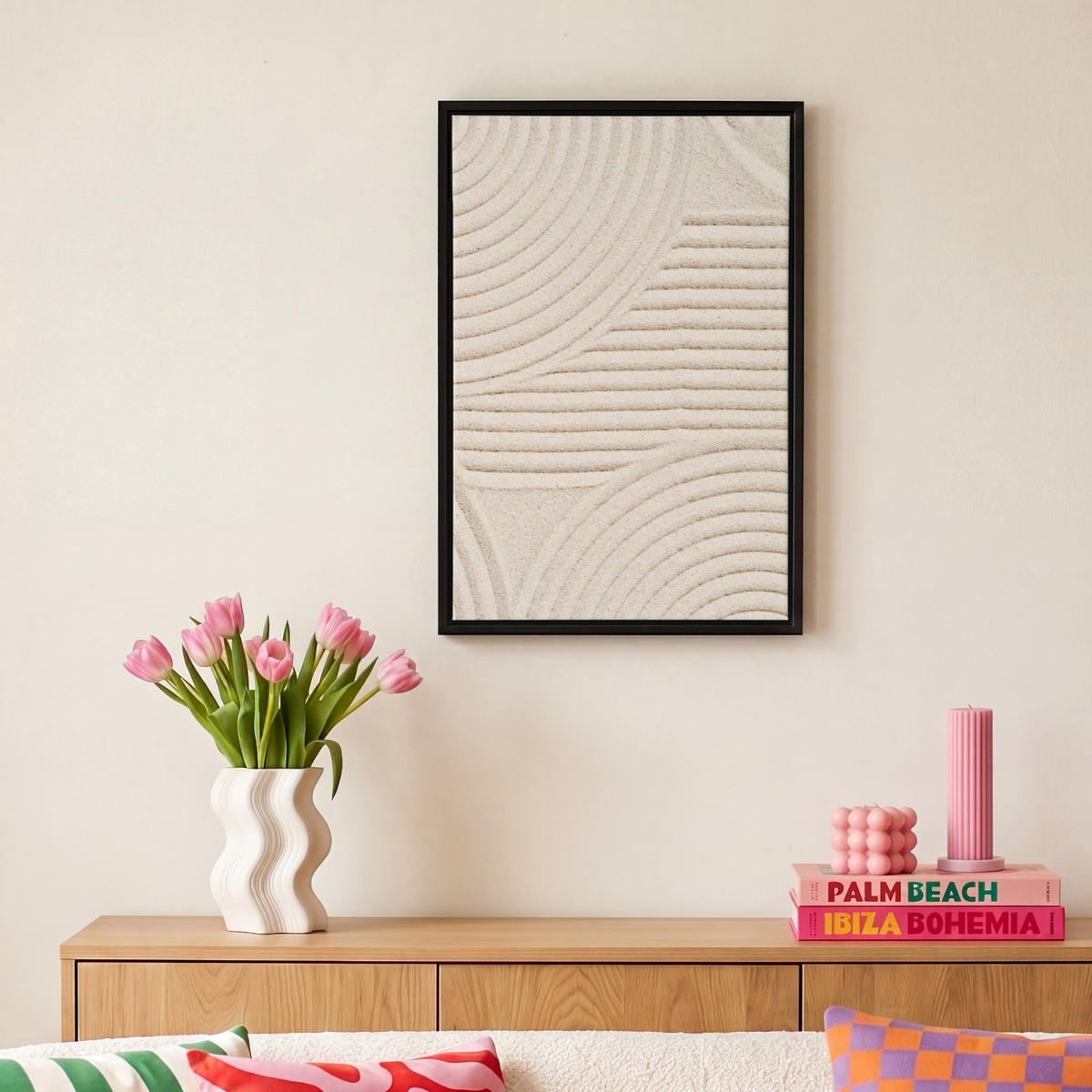 LEINWAND Bilder mit Rahmen - Muster - Abstrakt - Weiß - 20x30 - Beige, Textil (20/30cm) - MuchoWow